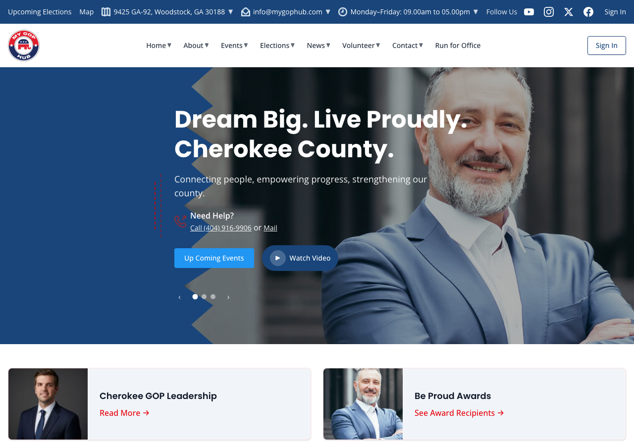 The live Cherokee County GOP public website built on MyGOPHub